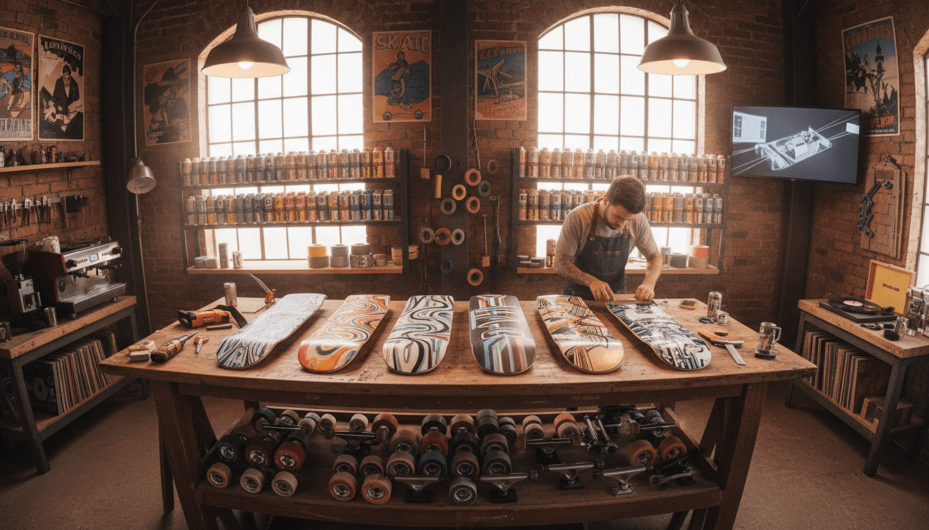 Animal Skate workshop with tools and custom builds in progress